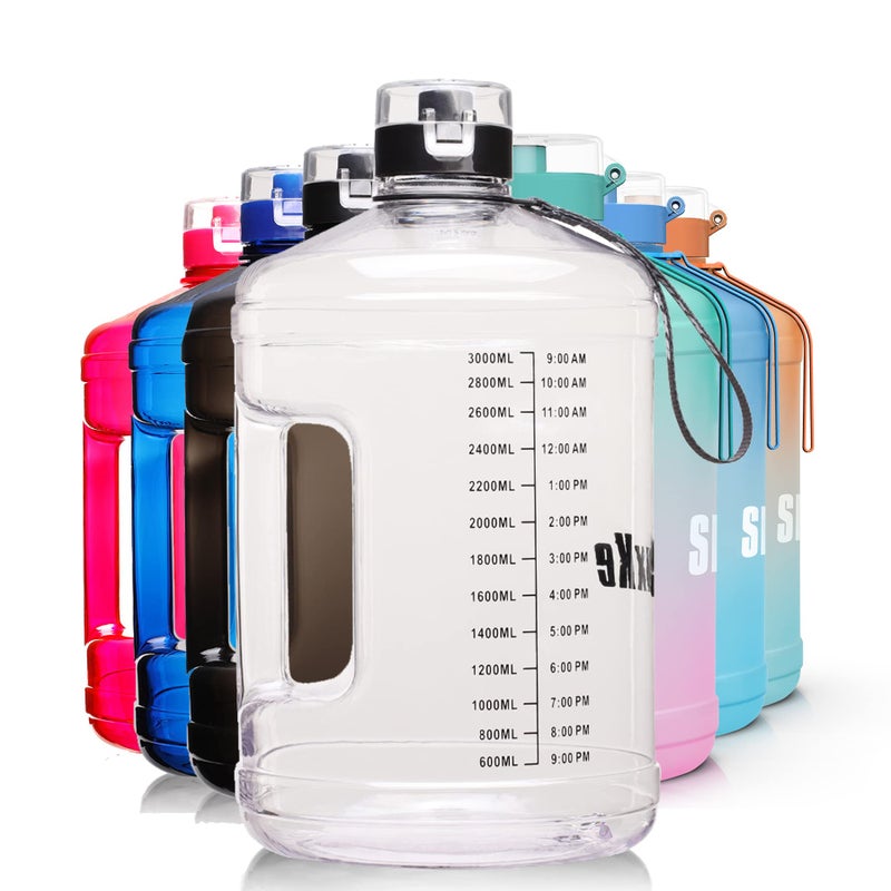 SLUXKE 1 Gallon Water Bottle Portable Water Jug Fitness Sports Daily Water Bottle with Motivational Time Marker,Leak-Proof, Wide Mouth, BPA Free Water Bottles for Sports Gym Fitness Work - Image 1
